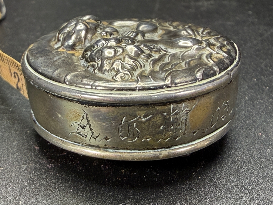 Vintage Unger Brothers Sterling Silver Loves Dream Retractable Sewing Tape Measure Casing (Tape Measure Is Torn) 1.5'W 26.8g [Photo 8]