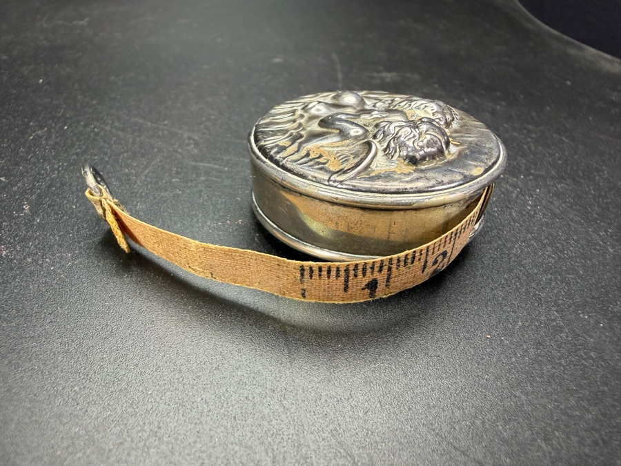 Vintage Unger Brothers Sterling Silver Loves Dream Retractable Sewing Tape Measure Casing (Tape Measure Is Torn) 1.5'W 26.8g [Photo 5]