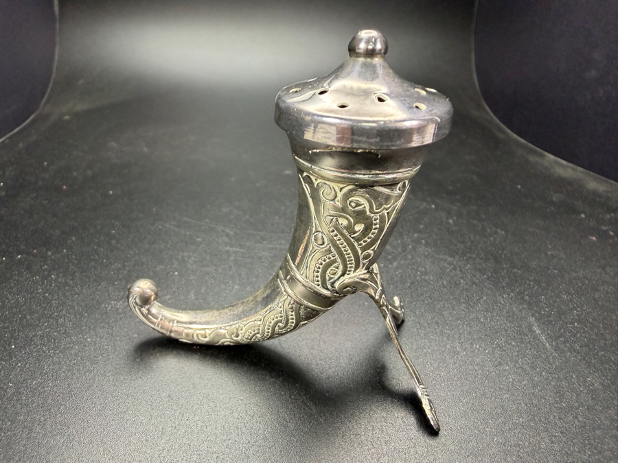 Vintage Norwegian Sterling Silver Viking Horn Salt Or Pepper Shaker 16.8g [Photo 4]