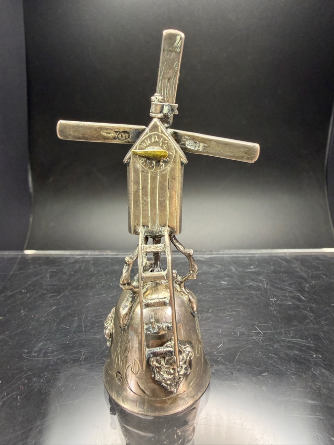 Vintage Dutch Sterling Silver Novelty Windmill Wager Cup Bell 3'H 36.1g [Photo 5]
