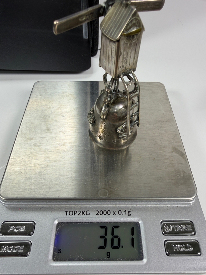 Vintage Dutch Sterling Silver Novelty Windmill Wager Cup Bell 3'H 36.1g [Photo 11]