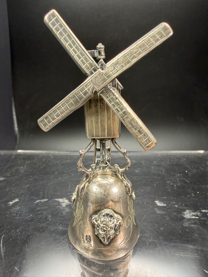 Vintage Dutch Sterling Silver Novelty Windmill Wager Cup Bell 3'H 36.1g [Photo 2]