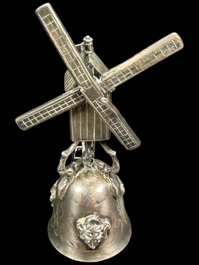 Vintage Dutch Sterling Silver Novelty Windmill Wager Cup Bell 3'H 36.1g