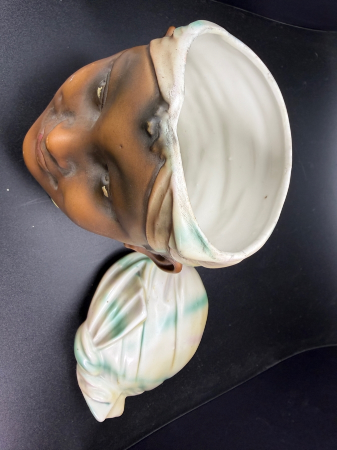 Vintage Hand Painted Bisque Figural Head Lidded Tobacco Jar Humidor 5'H [Photo 7]