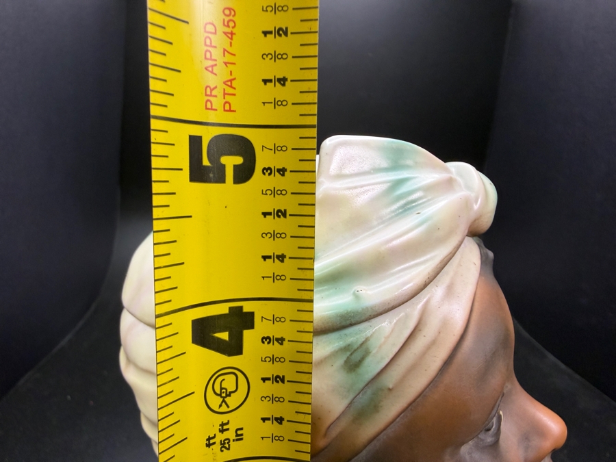 Vintage Hand Painted Bisque Figural Head Lidded Tobacco Jar Humidor 5'H [Photo 9]
