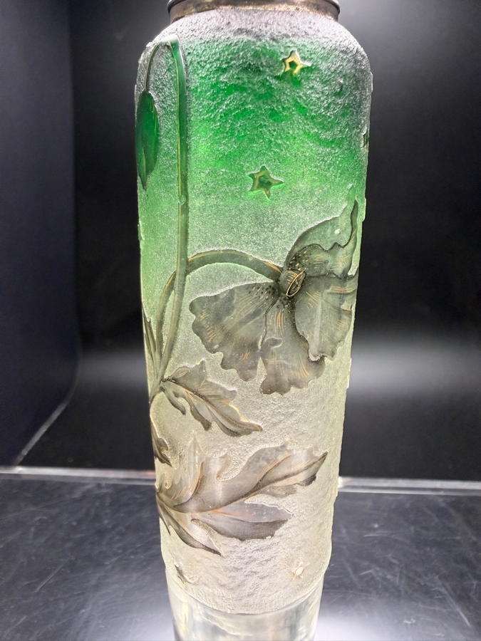 Daum Nancy Signed Art Nouveau Cameo Glass And Sterling Silver Traveling Spirits Flask 6.25'H [Photo 2]