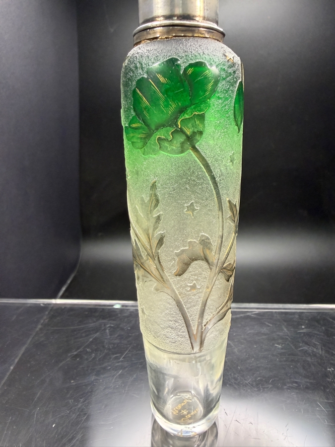 Daum Nancy Signed Art Nouveau Cameo Glass And Sterling Silver Traveling Spirits Flask 6.25'H [Photo 8]