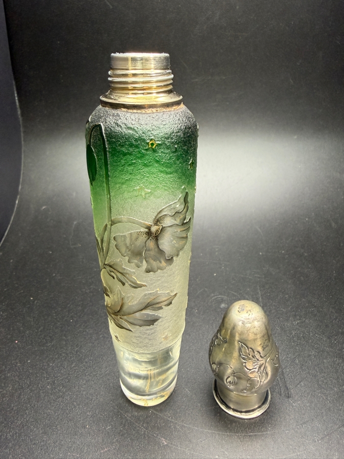 Daum Nancy Signed Art Nouveau Cameo Glass And Sterling Silver Traveling Spirits Flask 6.25'H [Photo 12]