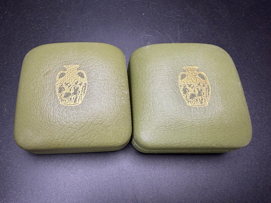 Two Vintage Wedgwood Sage Green Jasperware Cameo Brooches In Original Boxes [Photo 4]