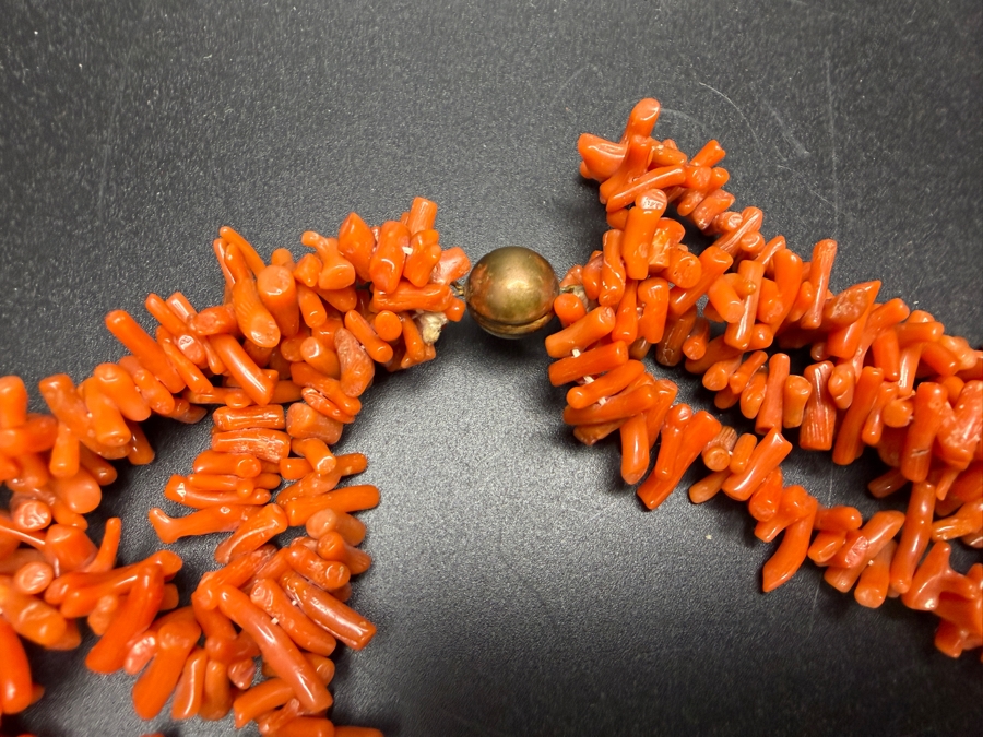 Natural Red Coral Multi Strand Branch Statement Necklace 16'L [Photo 5]