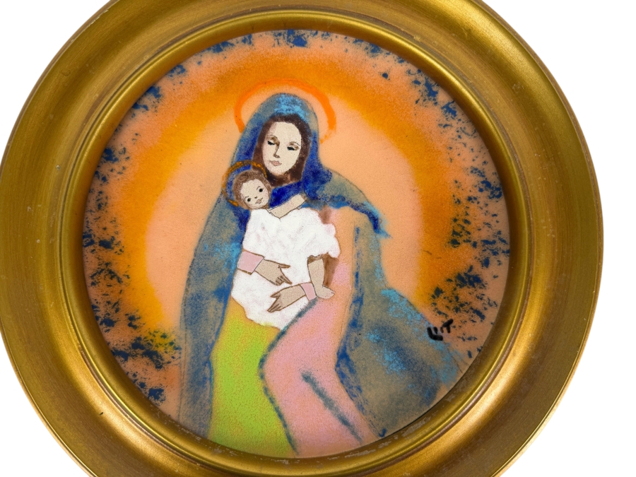 Vintage Walt Litt Enamel On Copper Plate First Edition 1978 Christmas Madonna And Child Numbered Plaque 212/1000 10'W