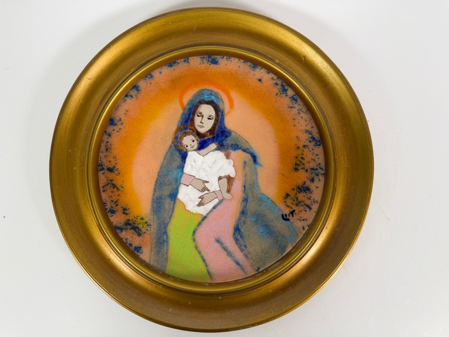 Vintage Walt Litt Enamel On Copper Plate First Edition 1978 Christmas Madonna And Child Numbered Plaque 212/1000 10'W [Photo 2]