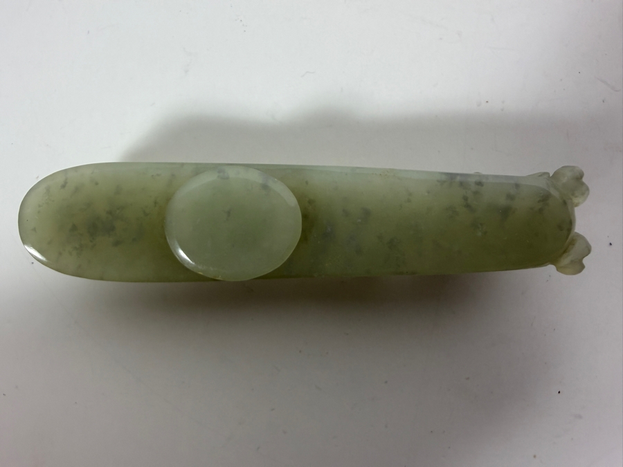 Vintage Chinese Carved Celadon Jade Openwork Dragon And Chilong Belt Hook 3'L 30.7g [Photo 3]