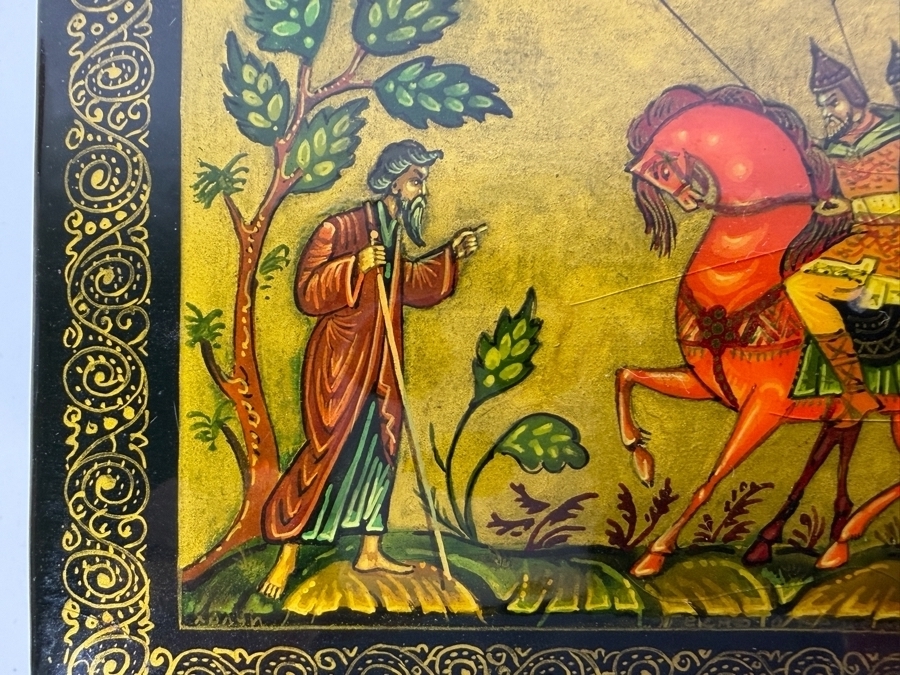 Two Vintage Russian Hand Painted Papier Mache Lacquer Trinket Boxes With Fairy Tale Scenes 5'W And 4'W [Photo 5]