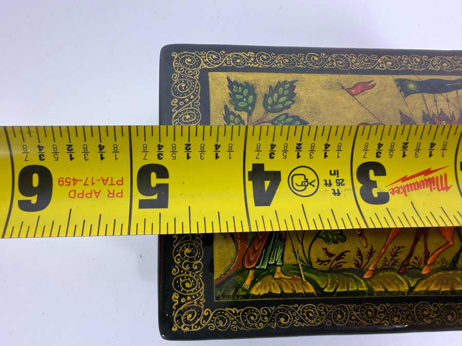 Two Vintage Russian Hand Painted Papier Mache Lacquer Trinket Boxes With Fairy Tale Scenes 5'W And 4'W [Photo 11]