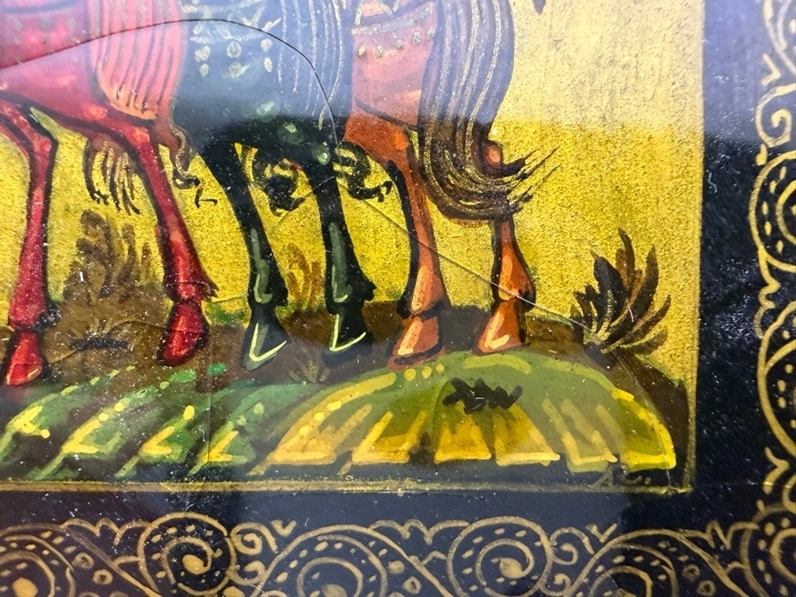 Two Vintage Russian Hand Painted Papier Mache Lacquer Trinket Boxes With Fairy Tale Scenes 5'W And 4'W [Photo 4]