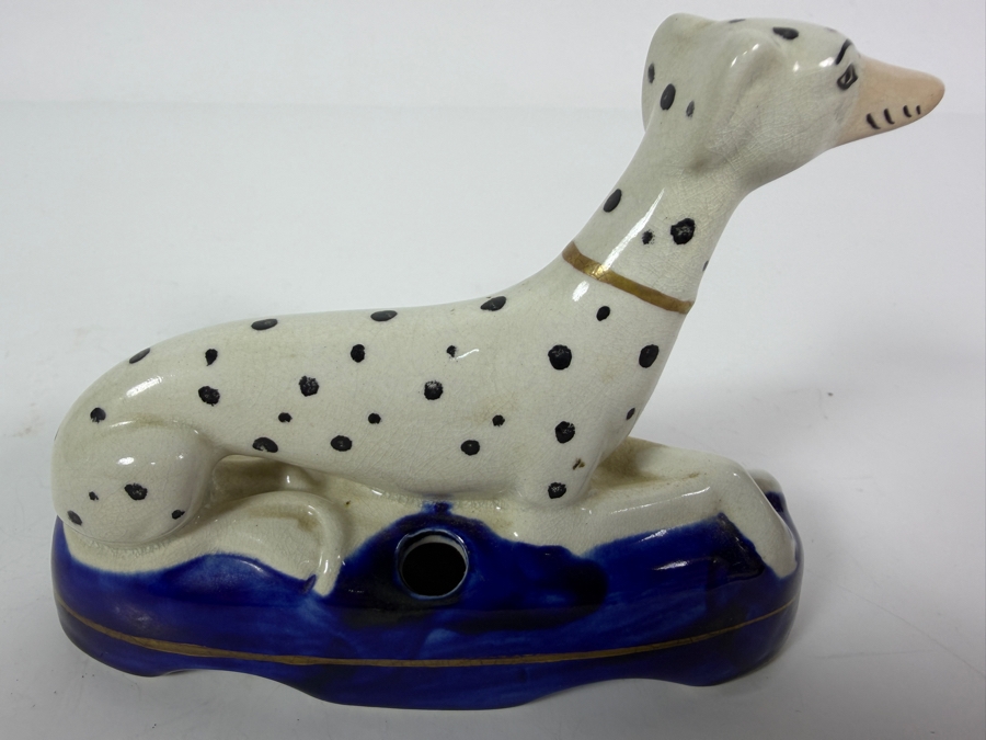 Vintage Staffordshire Style Reclining Dalmatian Porcelain Inkwell Pen Holder 5'W X 3.5'H [Photo 2]