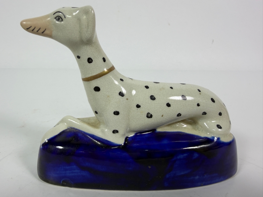 Vintage Staffordshire Style Reclining Dalmatian Porcelain Inkwell Pen Holder 5'W X 3.5'H [Photo 3]