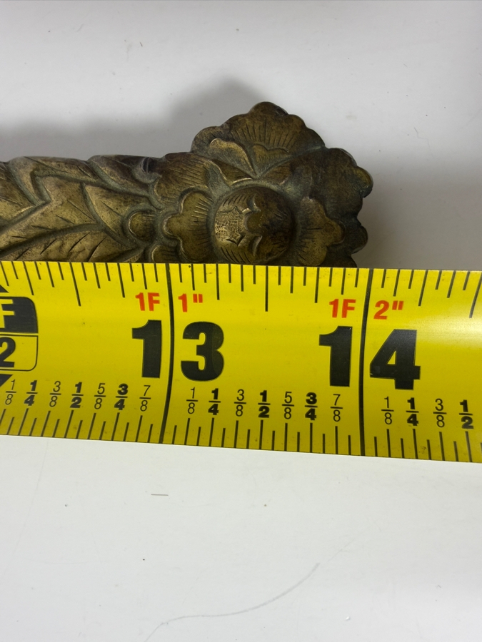 Antique Chinese Hand Mirror with Repousse Brass Handle and Applied Carved Semi-Precious Stones 14L [Photo 10]