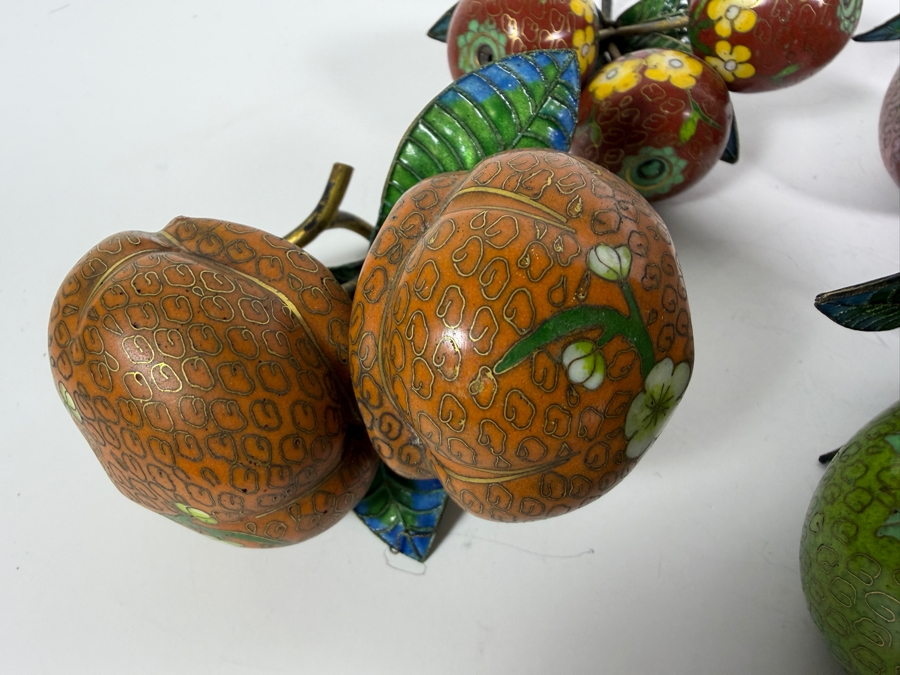 Collection Of Five Vintage Chinese Cloisonne Enamel Pairs Of Fruit Hanging Ornaments With Brass Stems [Photo 4]