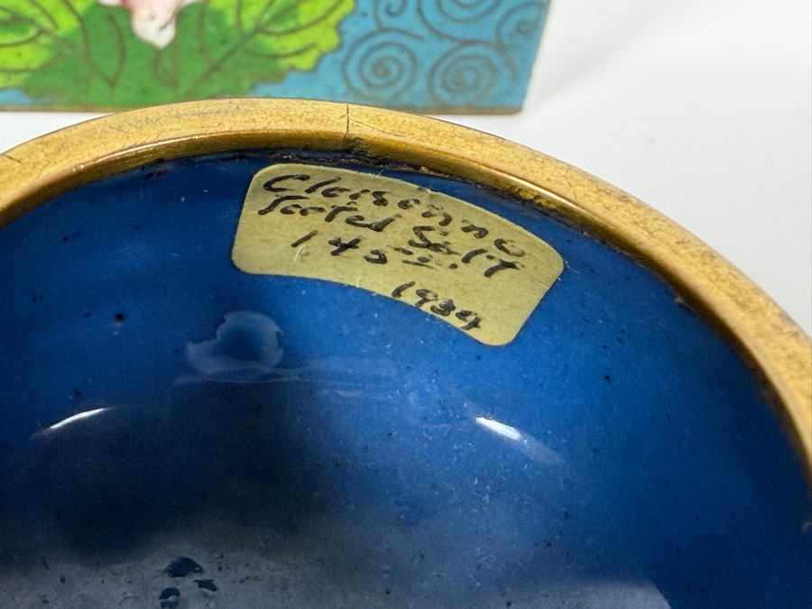 Collection Of Four Vintage Chinese Cloisonne Enamel Items Including Lidded Censer Boxes And Miniature Bowls 1.5' - 2.5'H [Photo 8]