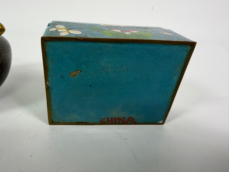 Collection Of Four Vintage Chinese Cloisonne Enamel Items Including Lidded Censer Boxes And Miniature Bowls 1.5' - 2.5'H [Photo 10]