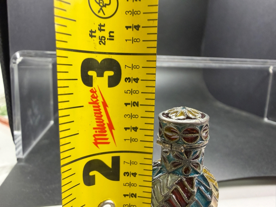 Vintage Austro Hungarian Sterling Silver Plique A Jour Enamel Geometric Pattern Perfume Scent Bottle 2.5'H [Photo 6]
