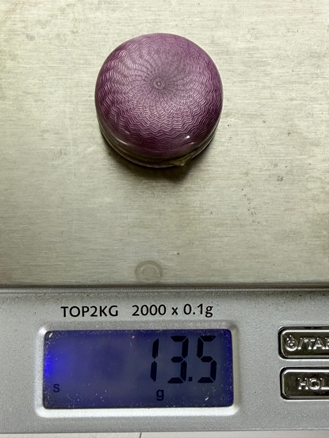 Vintage Art Deco Sterling Silver Vermeil Amethyst Purple Guilloche Enamel Vanity Powder Jar 13.5g [Photo 6]