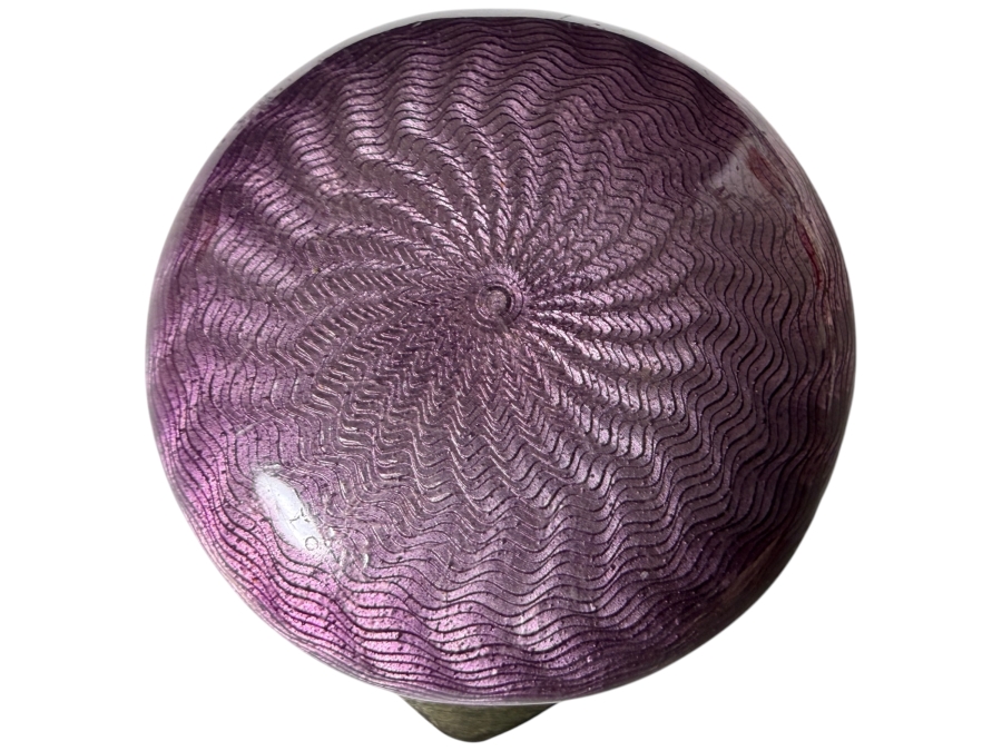 Vintage Art Deco Sterling Silver Vermeil Amethyst Purple Guilloche Enamel Vanity Powder Jar 13.5g