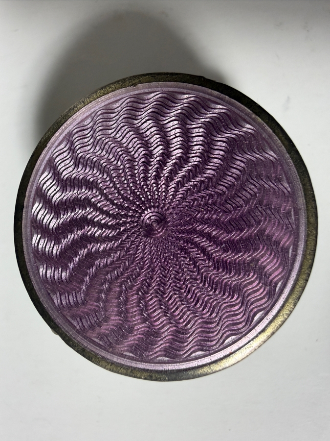 Vintage Art Deco Sterling Silver Vermeil Amethyst Purple Guilloche Enamel Vanity Powder Jar 13.5g [Photo 2]