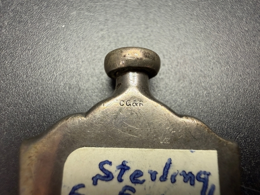 Antique Carter Qvarnstrom And Remington Sterling Silver Guilloche Enamel Shield Shaped Scent Flask Perfume Bottle With Back Maker Mark 1.75'L 10.8g [Photo 3]