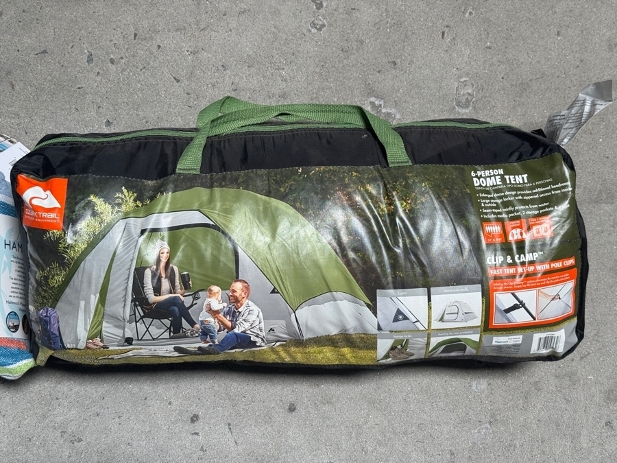 Just Added - Ozark Trail 6 Person Clip And Camp Dome Tent Bundle With Equip Blue Striped Portable Travel Tree Hammock [Photo 3]