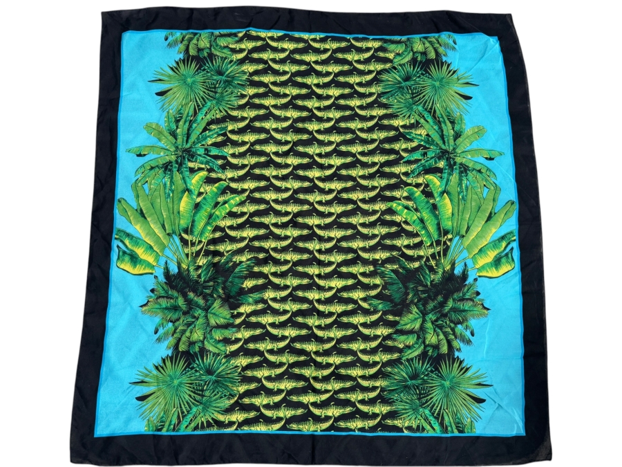 Just Added - Versace For H&M Limited Edition 2011 Collectible Tropical Palm Tree And Neon Alligator Print Silk Square Scarf 36' X 36'