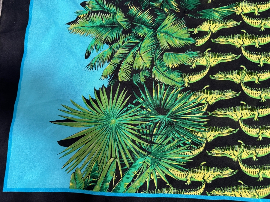 Just Added - Versace For H&M Limited Edition 2011 Collectible Tropical Palm Tree And Neon Alligator Print Silk Square Scarf 36' X 36' [Photo 2]
