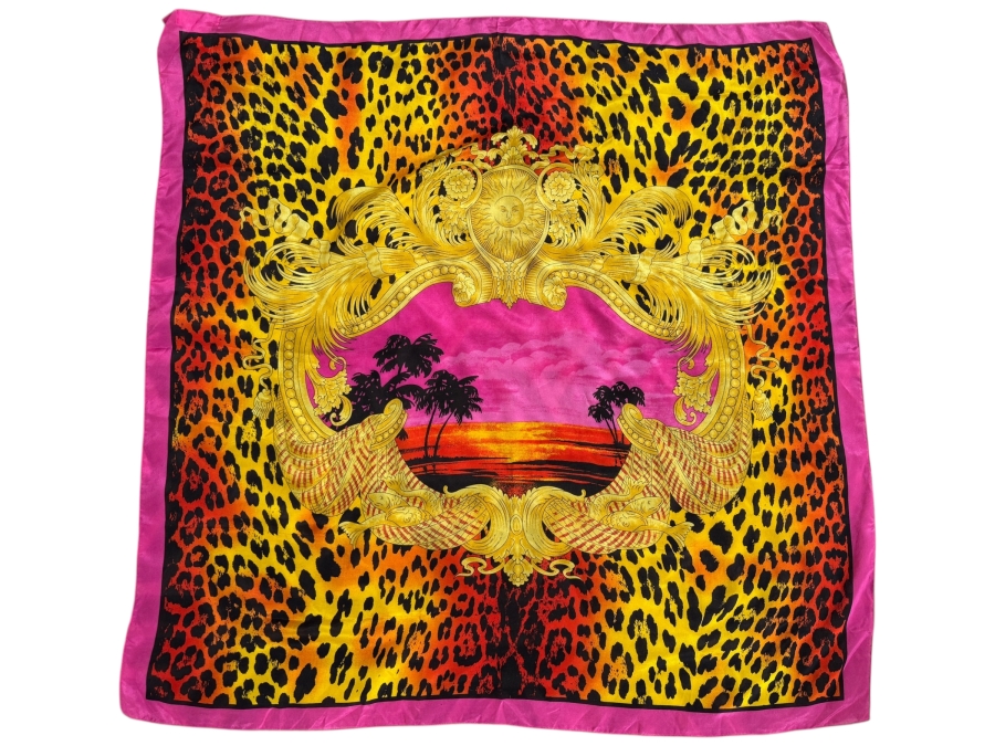 Just Added - Versace For H&M Limited Edition 2011 Miami Leopard Baroque Graphic Silk Square Scarf 36' X 36'