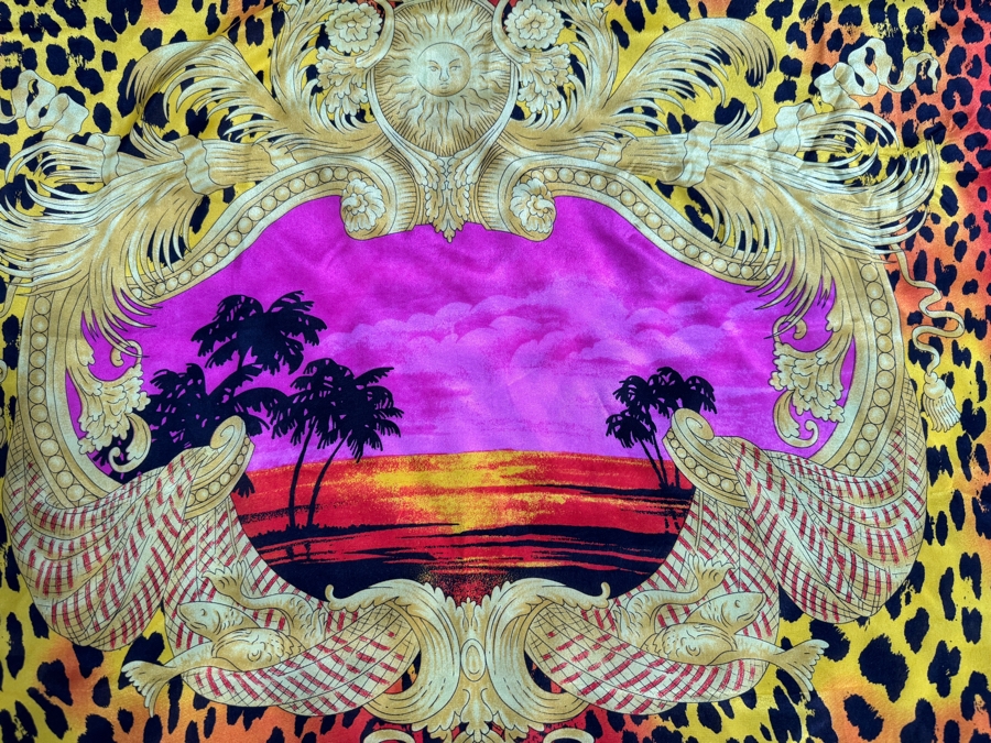 Just Added - Versace For H&M Limited Edition 2011 Miami Leopard Baroque Graphic Silk Square Scarf 36' X 36' [Photo 2]