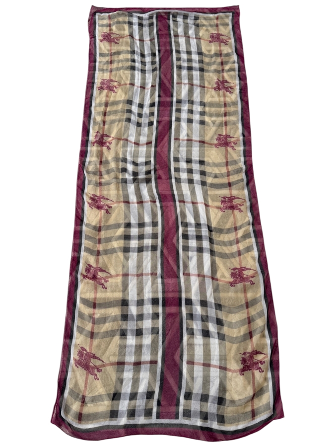 Just Added - Burberry Vintage Nova Check Lightweight Silk Chiffon Oblong Scarf 22' X 65'
