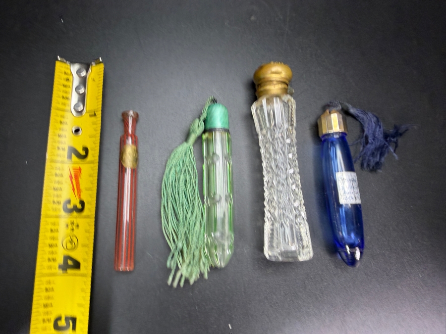 Collection Of Four Vintage And Antique Scent Vials Including Bourjois Evening In Paris And Green Guilloche Enamel Cap Bottles [Photo 6]