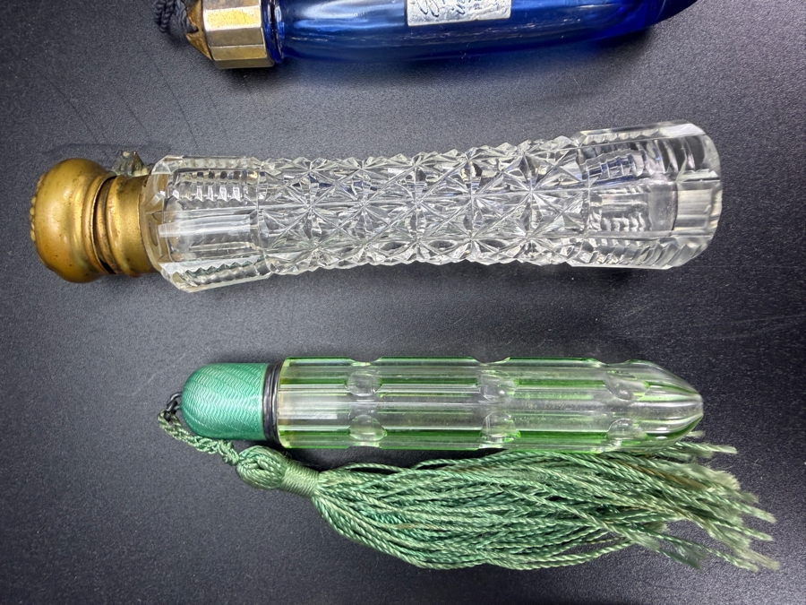 Collection Of Four Vintage And Antique Scent Vials Including Bourjois Evening In Paris And Green Guilloche Enamel Cap Bottles [Photo 4]