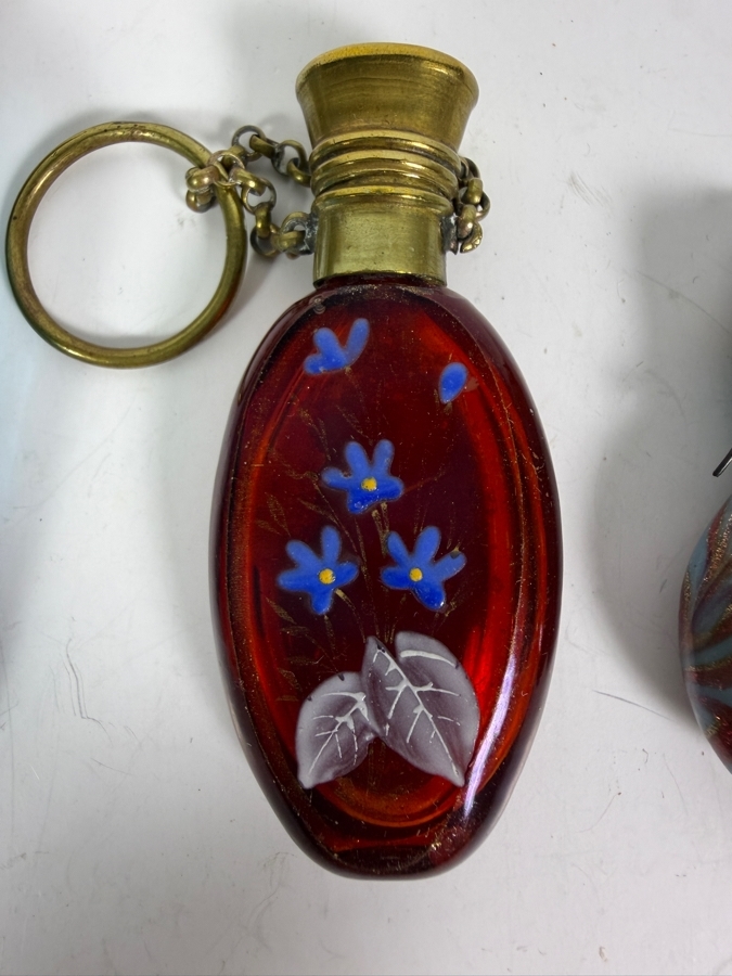 Collection Of Four Vintage And Antique Hand Painted Bristol And Venetian Glass Chatelaine Purse Perfume Bottles [Photo 3]