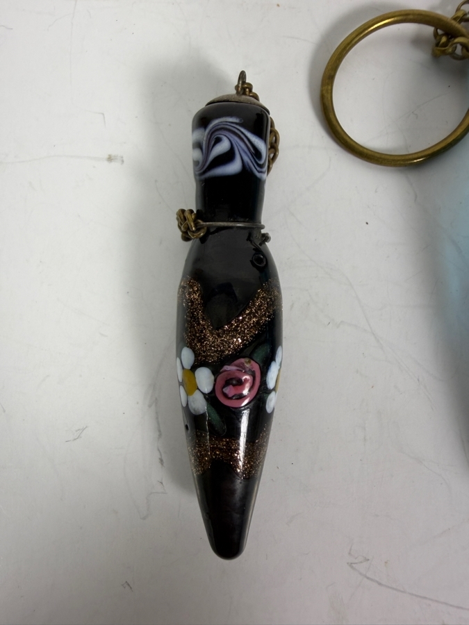 Collection Of Four Vintage And Antique Hand Painted Bristol And Venetian Glass Chatelaine Purse Perfume Bottles [Photo 5]