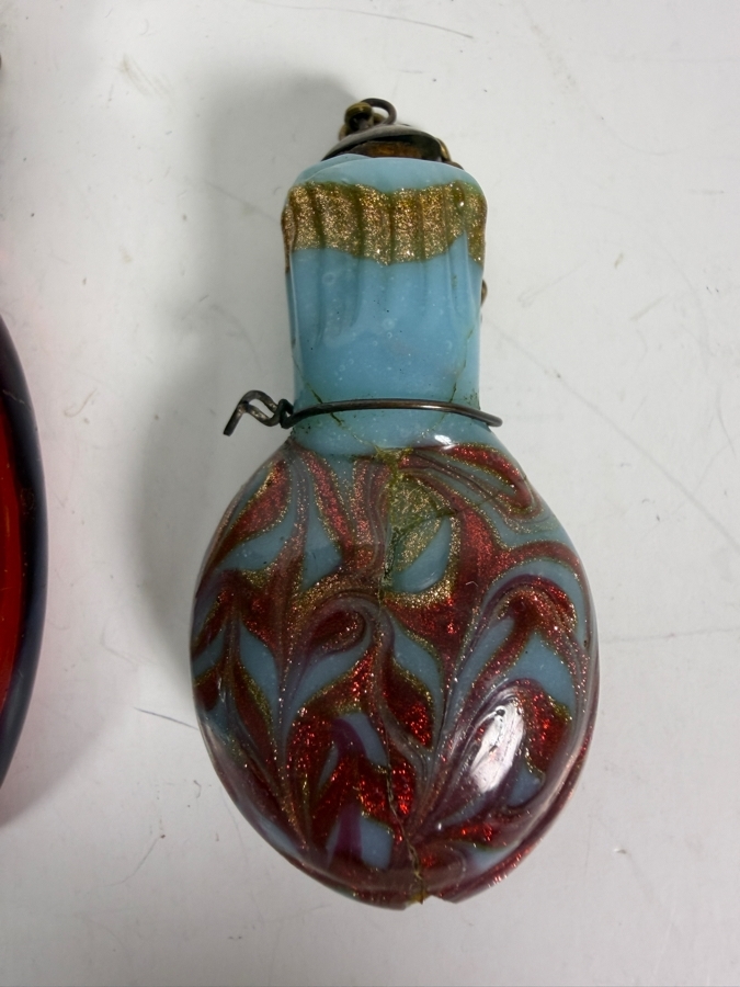 Collection Of Four Vintage And Antique Hand Painted Bristol And Venetian Glass Chatelaine Purse Perfume Bottles [Photo 4]