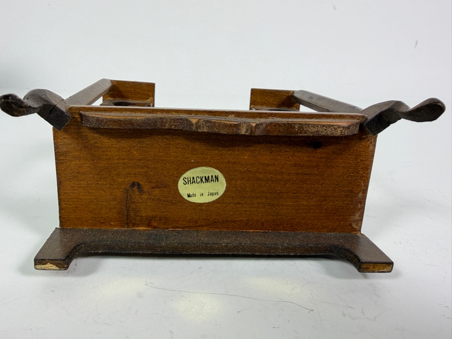 Vintage Shackman Japan Dollhouse Miniature Wooden Vanity Dressing Table Cabinet With Mirror And Six Assorted Knick Knacks [Photo 6]