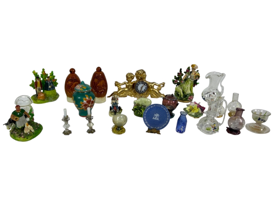 Collection Of Twenty Three Vintage And Antique Assorted Miniature Dollhouse Knick Knacks Including Glassware And Porcelain