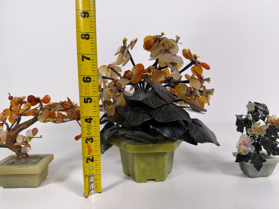 Three Vintage Chinese Carved Jade And Hardstone Bonsai Trees In Celadon Planters 5'H - 8'H [Photo 6]