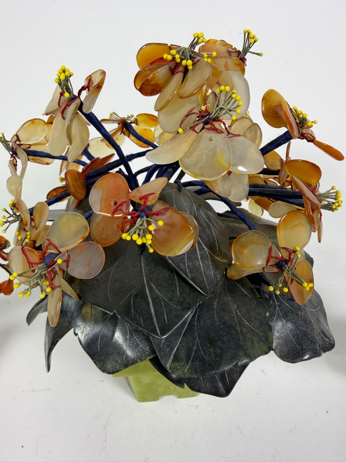 Three Vintage Chinese Carved Jade And Hardstone Bonsai Trees In Celadon Planters 5'H - 8'H [Photo 3]