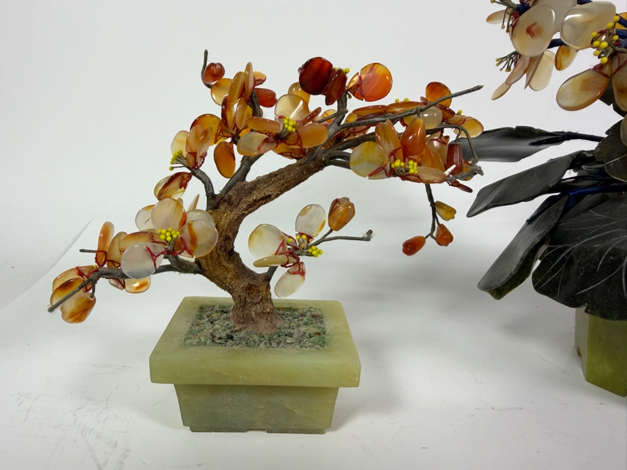 Three Vintage Chinese Carved Jade And Hardstone Bonsai Trees In Celadon Planters 5'H - 8'H [Photo 4]