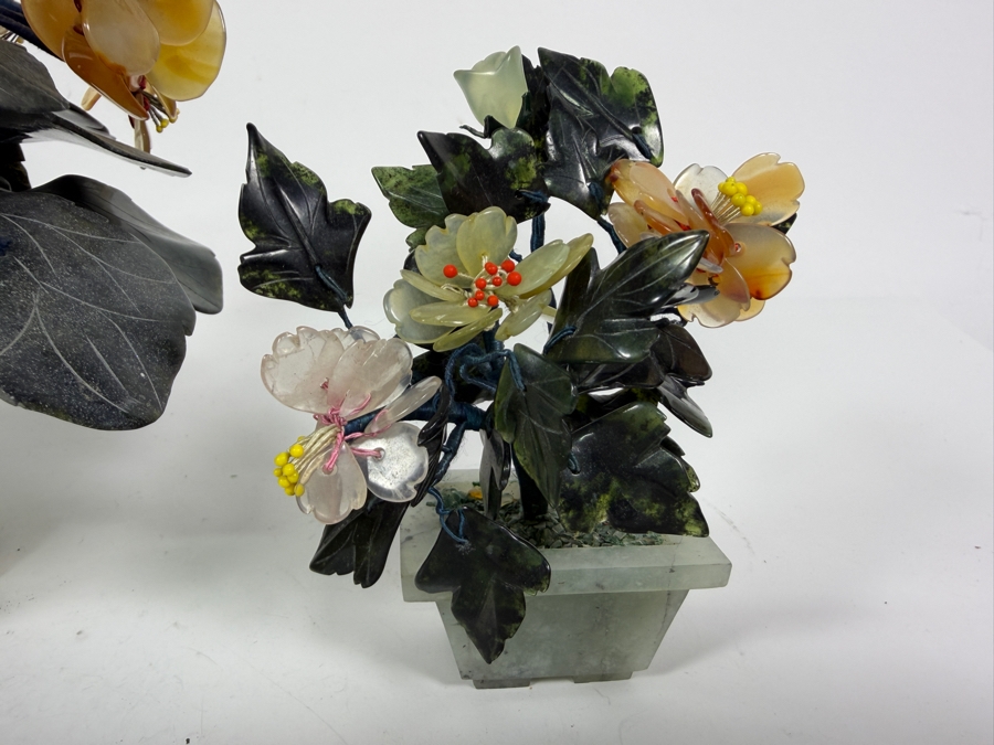 Three Vintage Chinese Carved Jade And Hardstone Bonsai Trees In Celadon Planters 5'H - 8'H [Photo 5]