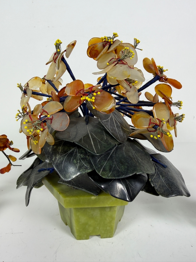 Three Vintage Chinese Carved Jade And Hardstone Bonsai Trees In Celadon Planters 5'H - 8'H [Photo 2]