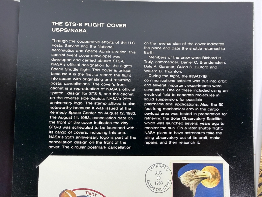(3) Vintage 1983 Limited Edition STS-8 Flight First Day Covers Booklets Featuring the Space Shuttle Challenger with Special Postmarks from the Launch on August 30, 1983 - These Covers Were Flown Into Space During the STS-8 Mission [Photo 4]
